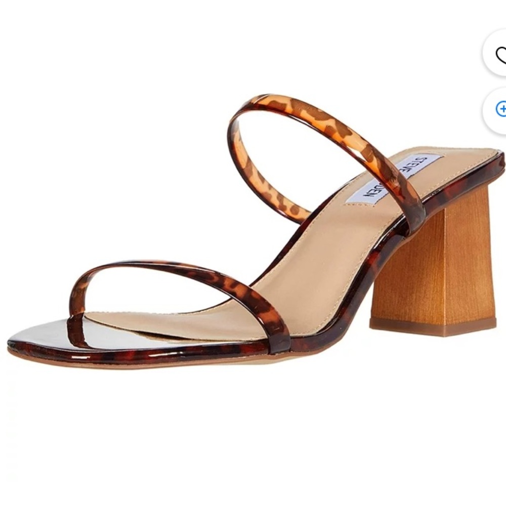 Steve Madden Honey Tort Vinyl Slip On Open Toe High Wood-Look Block Heel Sandals